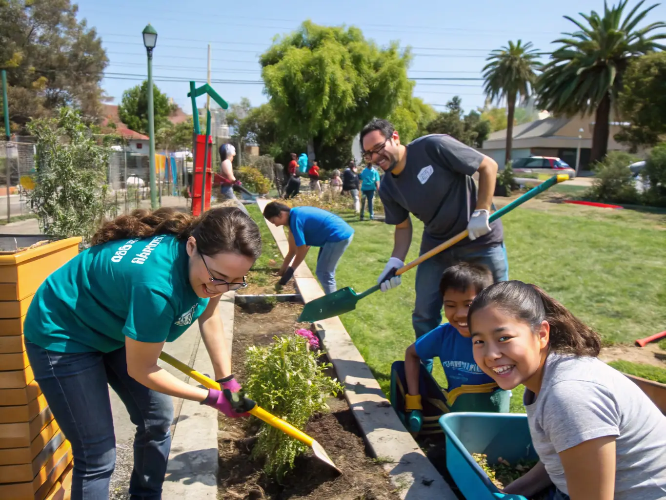 A heartwarming scene from a community event organized by CFM, showing volunteers and participants working together on a local project.